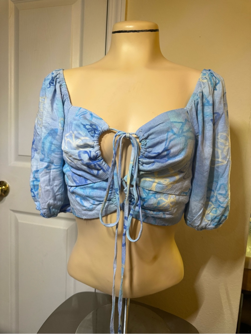 Target Light Blue Tie-Front Puff Sleeve Crop Top
